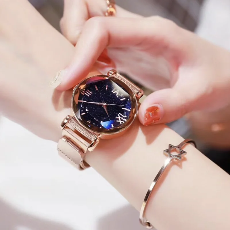 Роскошные женские магнитные часы, Индивидуальные Романтические Звездные браслет с изображением неба, часы с римскими цифрами, дизайнерские кварцевые часы Relogio