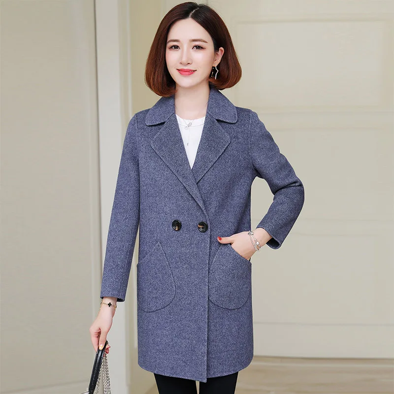 Autumn Winter Womens Wool Coats New Korean version High Quality Jackets Slim Cardigan Woolen Women Jacket Coat Blue/khaki