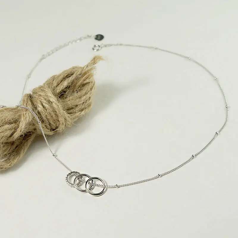 

925 Korean-style Fine Silver Micro Pave Circle Zhensanhuan Necklace Sideways between Bead Necklace Fashion Temperment Necklace