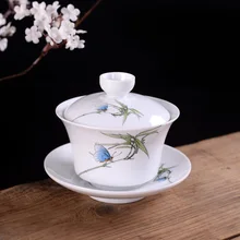 Ручная роспись синий и белый фарфор gaiwan чай tureen китайская керамическая чашка для чая чаша набор покрытая чаша с крышкой чашка блюдце Ручная роспись синий и белый фарфор gaiwan чай tureen китайская керамическая чашка для чая чаша набор покрытая чаша с крышкой чашка блюдце