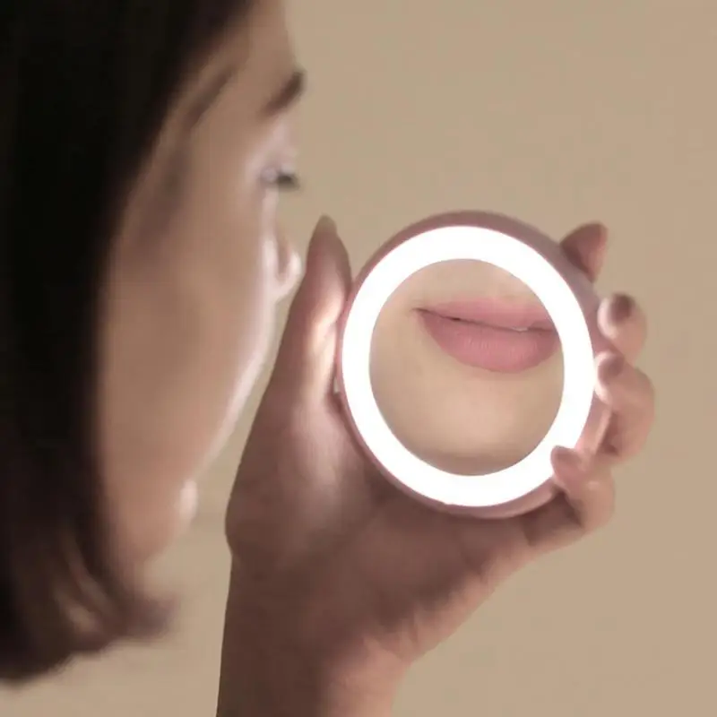 Портативный светодиодный освещенные Круглый Мини-зеркало для макияжа дорожный светильник косметическое зеркало Для женщин, инструменты для макияжа, карманный светодиодный зеркало