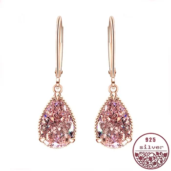 

Simulation of water droplets pink diamond women earrings 18K rose gold colored gems earrings gemstone jewelry
