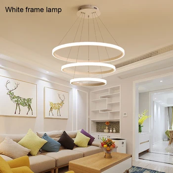 

Black White Circular Round Ring Modern LED Pendant Lamp Acrylic PMMA Chandelier Light Ring LED Hanging Wire Lamp Annular 1 2 3