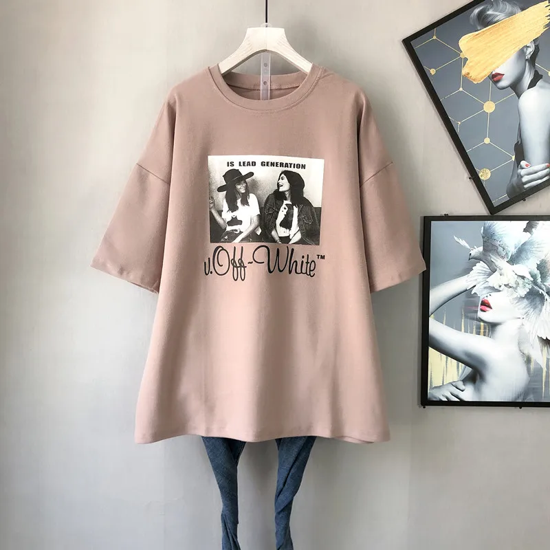 

2019Autumn& Summer New Arrival Grinding Half Sleeve Female Korean Version Printed Characters Plus Size Loose Shirt Free Shipping