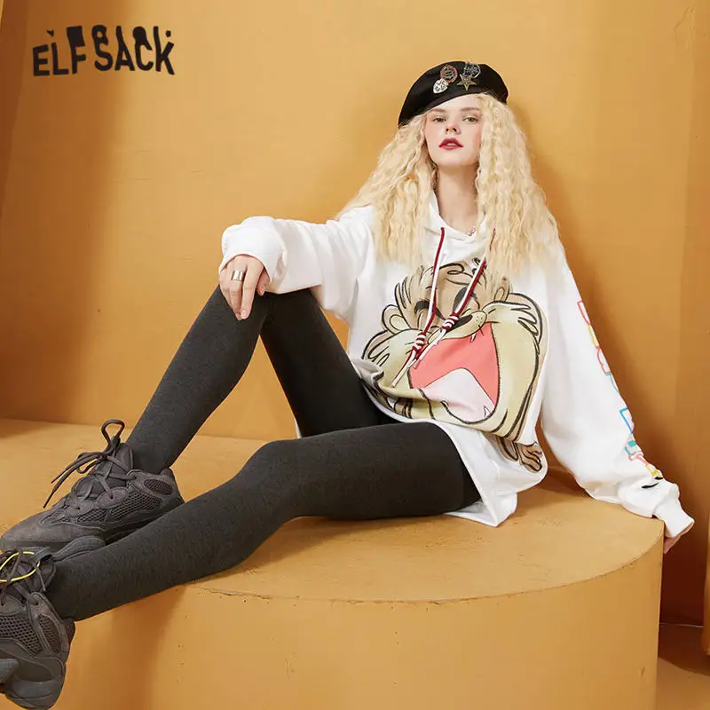ELFSACK/черные однотонные минималистичные обтягивающие леггинсы для женщин осень