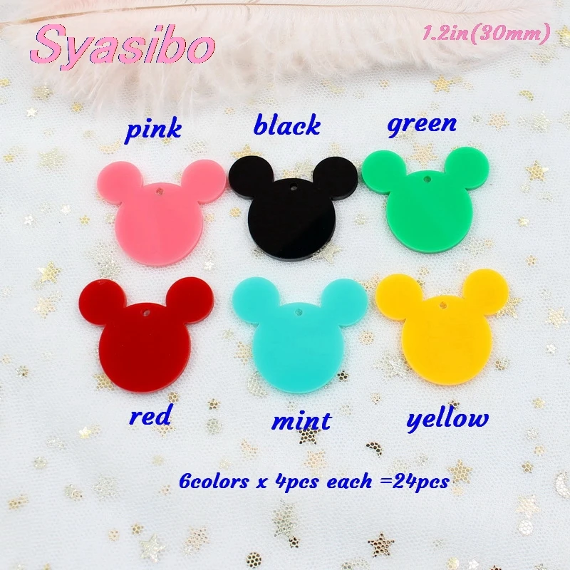 pure set-24pcs 30 мм акриловые мыши головы вечерние DIY Розовый Черный Блеск брелок для ключей с мышью Украшения лазерная резка экологически чистые-AC1058KO - Цвет: pure set-24pcs
