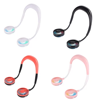 

Kids Mini Portable USB Rechargeable Fan Neck Hanging Style Dual Cooling Lazy Fan for Student Home School Use