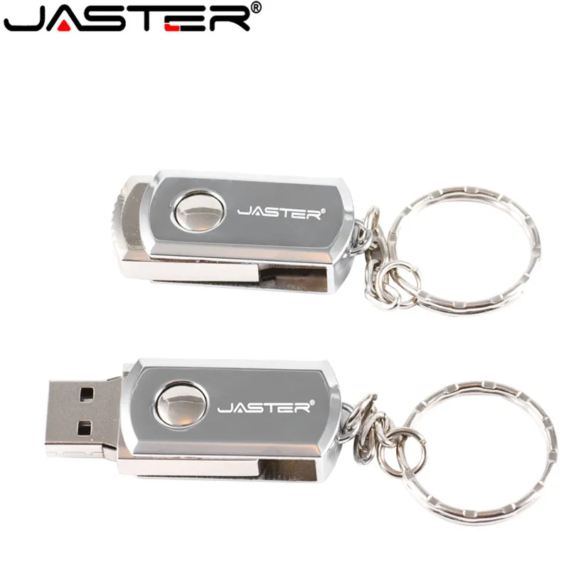JASTER  Metal USB Flash Drive Rotation Pen Drive 4GB 8GB 16GB 32GB 64GB Real Capacity Pendrive USB Memory Stick with Key Chain