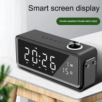 

Wireless Bluetooth Speaker Mirror Alarm Clock With Phone Holder Function Audio Creative bedside K5 Smart Dual Speaker Subwoofer