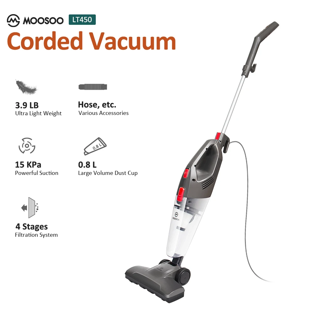 Moosoo Lt450 Handheld Vacuum Cleaner 4in1 Stick With Hepa Filters Lightweight Corded Stick