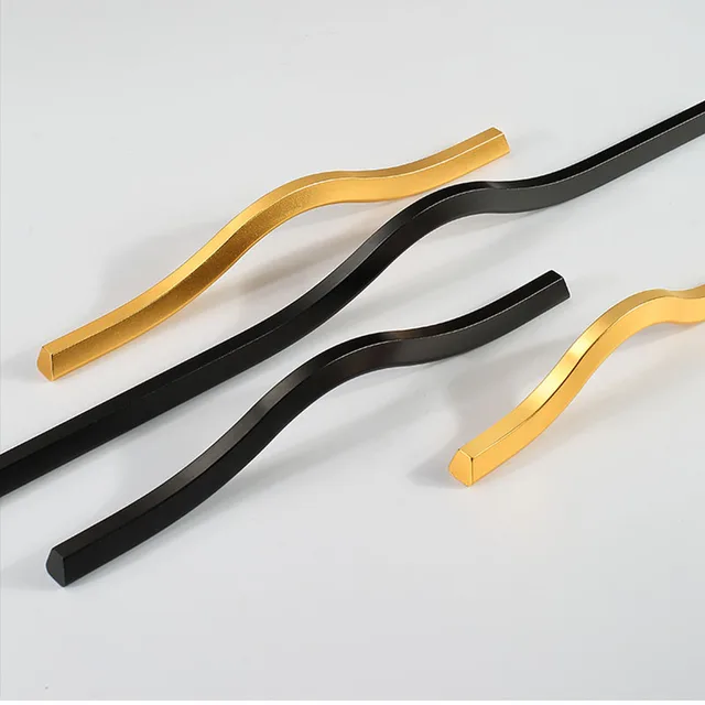 2-Pack Cabinet Handles, Long Drawer Pulls For Wardrobe & Dresser | Aluminum Alloy T-Bar Handle In Black/Gold