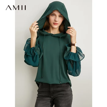 

Amii Minimalist Drawstring Hoodies Autumn Women Casual Hooded Solid Chiffon Sleeve Splicing Female Pullover Sweatshirt 11940375
