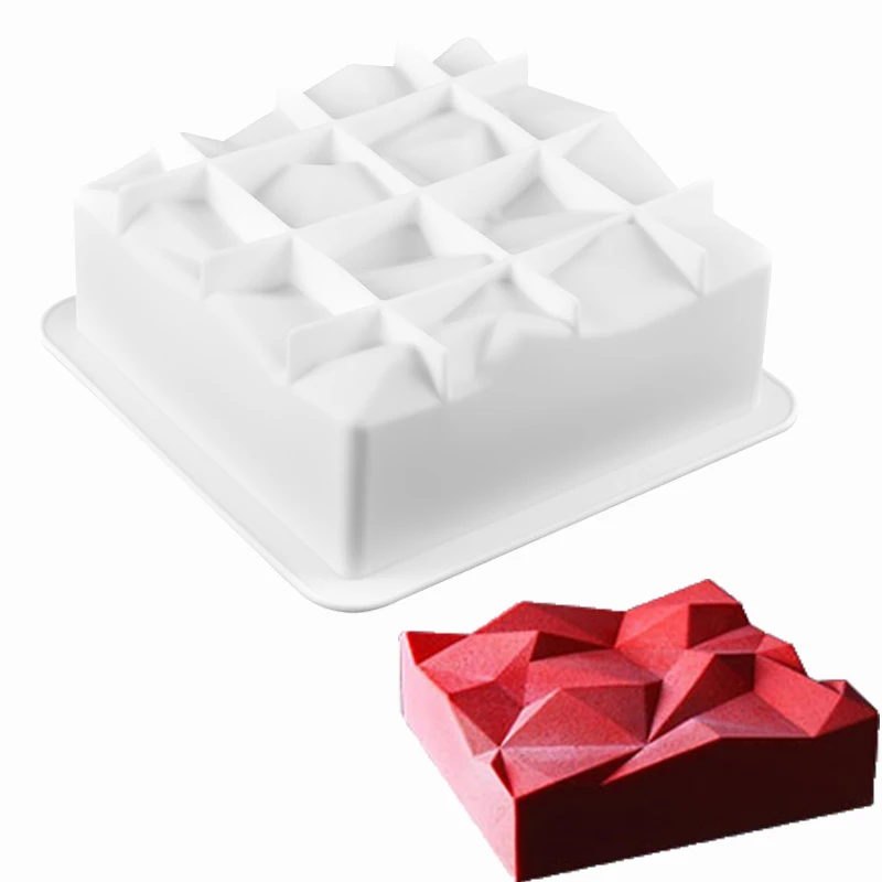 DIY Irregularity Geometry Large Silicone Cake Mold 3D Pan Silicon Molds  Square For Cake Baking Moulds decorating tools