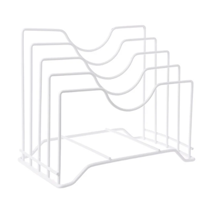 

Iron Place Pot Lid Shelf Holder Storage Tool For Kitchen Organizer Goods Pan Cover Rack Stand Spoon Kitchen Accessory White