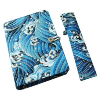 

Cloth Sea Wave Pattern Hand Book Handmade Cloth Retro Hand Book Pen Bag Japanese Style Cloth Pen Set