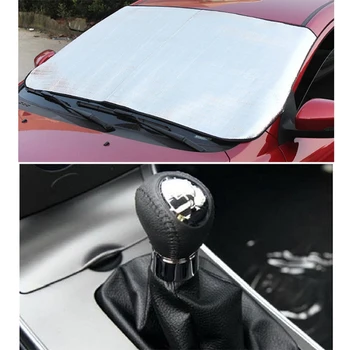 

Car Foldable Front and Rear Window Sun Shade Silver 140 x 70cm with 5 Speed Car Shift Knob Manual Gear + Dust Cover
