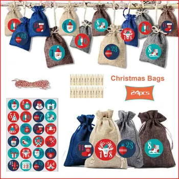 

Diy Advent Calendar Bags Gift Numbers Bag Drawstring 24 Days Burlap Advent Calendar Candy Bags With Clips Christmas Decoration