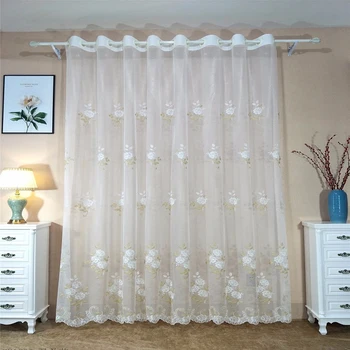 

Chinese Luxury Pastoral Flower Embroidery Tulle Curtains For living Room bottom Lace Window Treatment Bedroom Sheer Voile Drapes