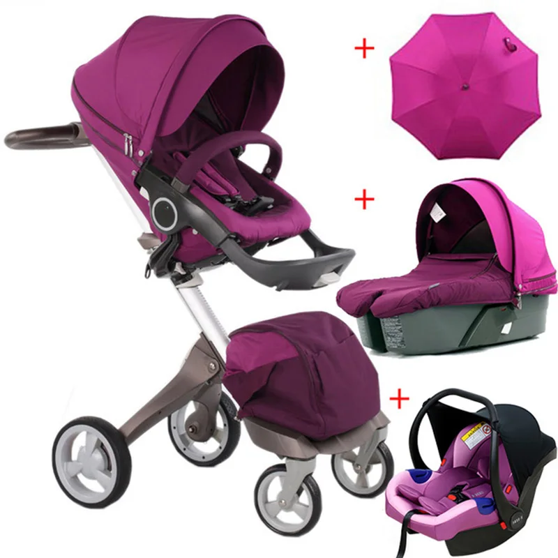 Большой-ная скидка! Детская коляска 2 в 1, детская коляска для новорожденных, фирменная детская коляска 3 в 1 с люлькой и автокреслом - Цвет: purple pram 3in1
