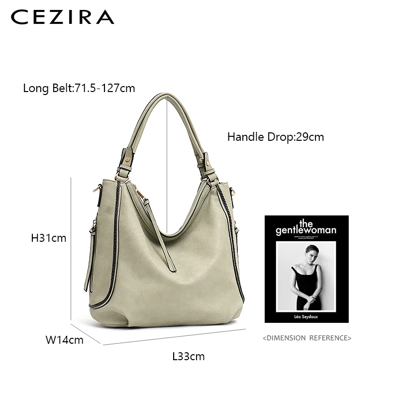 CEZIRA, роскошная сумка из искусственной кожи для женщин, брендовая большая сумка-хобо, женская модная сумка-тоут из искусственной кожи, Женская Повседневная Сумочка через плечо