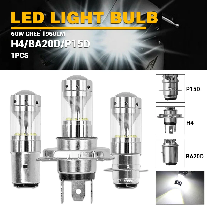 Racbox H4 P15D BA20D светодиодный фонарь для мотоцикла HID Hi/Low Beam 6500K 60W 1960LM скутер для автомобилей Грузовики ATV UTV 12V 24V