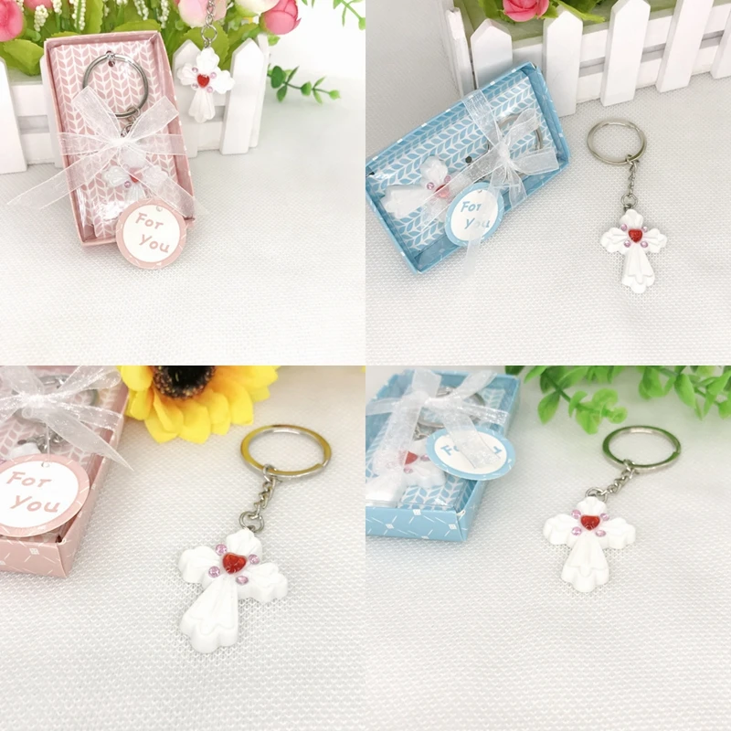 

50PCS Baby Christening Party Giveaway Cross Keychain in Gift Box Crucifix Key Chain Wedding Favors