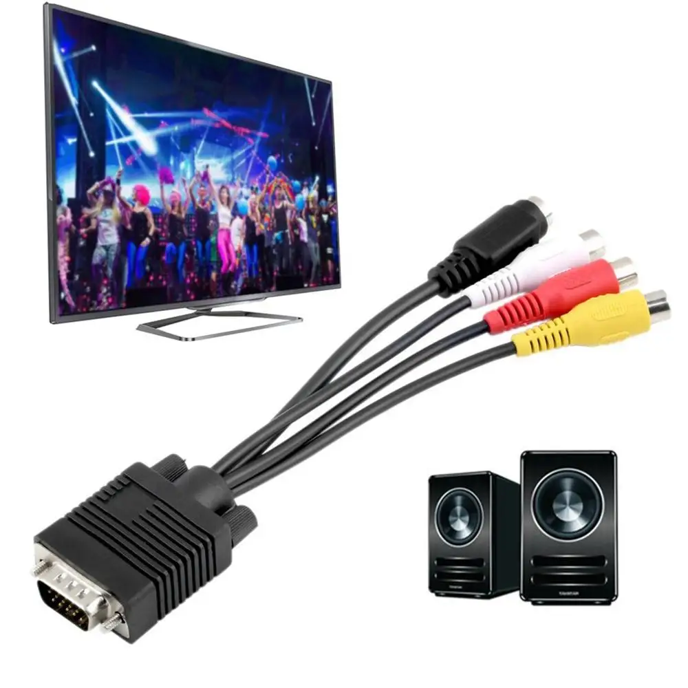 Черный 1 шт. 3 RCA гнездовой преобразователь кабель Новый VGA для видео ТВ выход S AV
