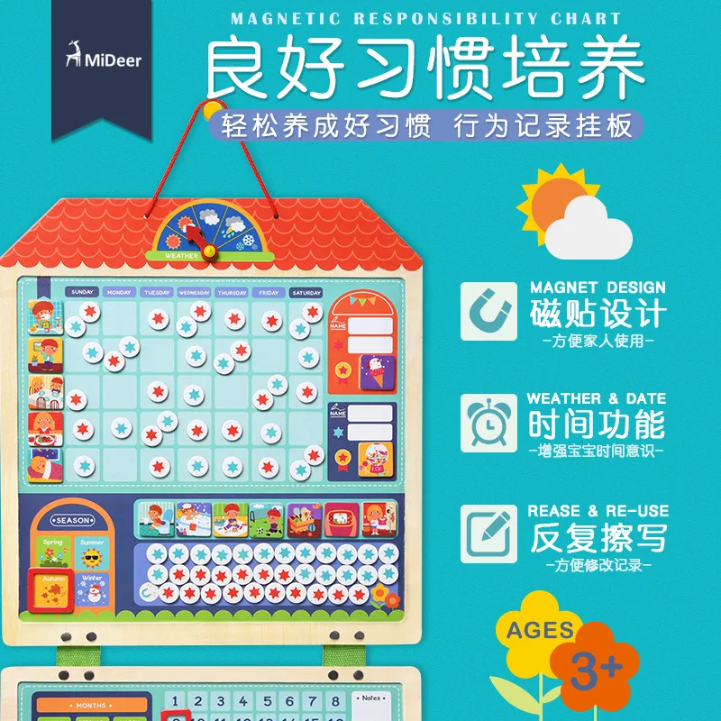 

Mi Deer Children Wooden Plan Table Baby Self-Discipline Record Form Learning Encourage Praise Stickers Reward Toy