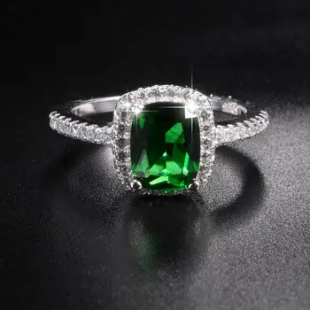 

Fashion Real Solid 100% 925 Sterling Silver Rings for Women Luxury natural 3ct green gemstone Wedding Engagement Ring Jewelry