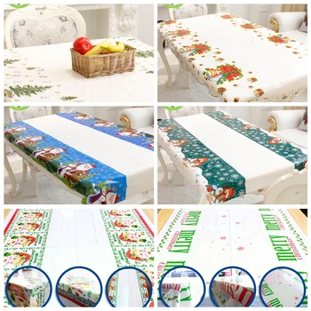 

Christmas Rectangular Table Cloth Cartoon Xmas Tree Santa Claus Print Disposable Table Cover 2021 Merry Christmas Decor for Home