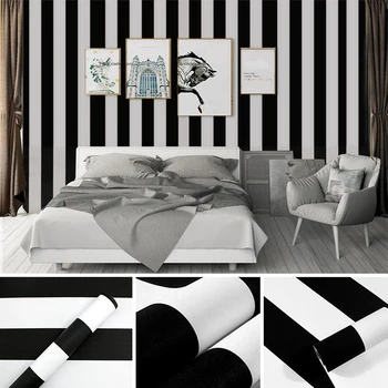 

Striped Self-adhesive Wallpaper DIY for Living Room Bedroom Wall Black White Checkered Home Decor Sticker Kitchen Contact paper