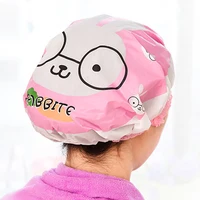 cute Thick 1Pcs Waterproof Bath Hat Double Layer Shower Hair Cover Women Supplies Shower Cap Bathroom Accessories