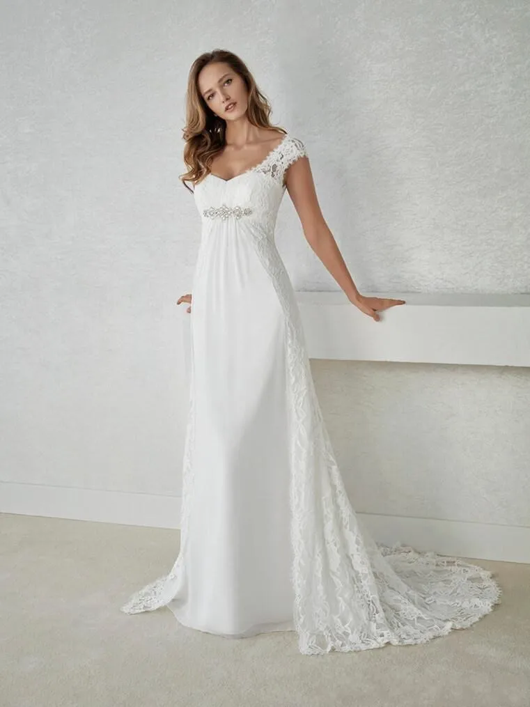 

White Ivory Maternity Women Empire Wedding Dresses Lace Chiffon Floor Length Plus Size Bridal Gowns Cheap Robe de mariee