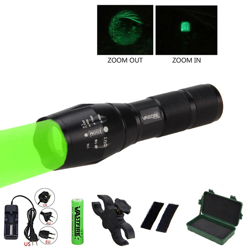 

Zoomable Hunting Flashllight Green/Red/White Hunting Weapon Torch Pistol Light+Scope Mount+Battery+Pressure Switch