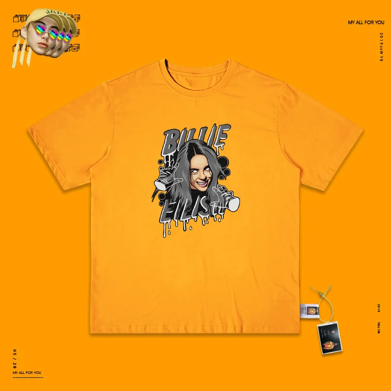 Billie Eilish Винтаж пирус груша футболка Ins женщина Ta Tu Ji Nn Ulzzang школа ветер короткий рукав - Цвет: yellow