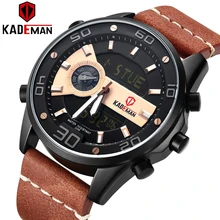 KADEMAN брендовые роскошные мужские модные спортивные часы светодиодный двойной дисплей водонепроницаемые кварцевые часы с датой кожа армейские военные часы K6156
