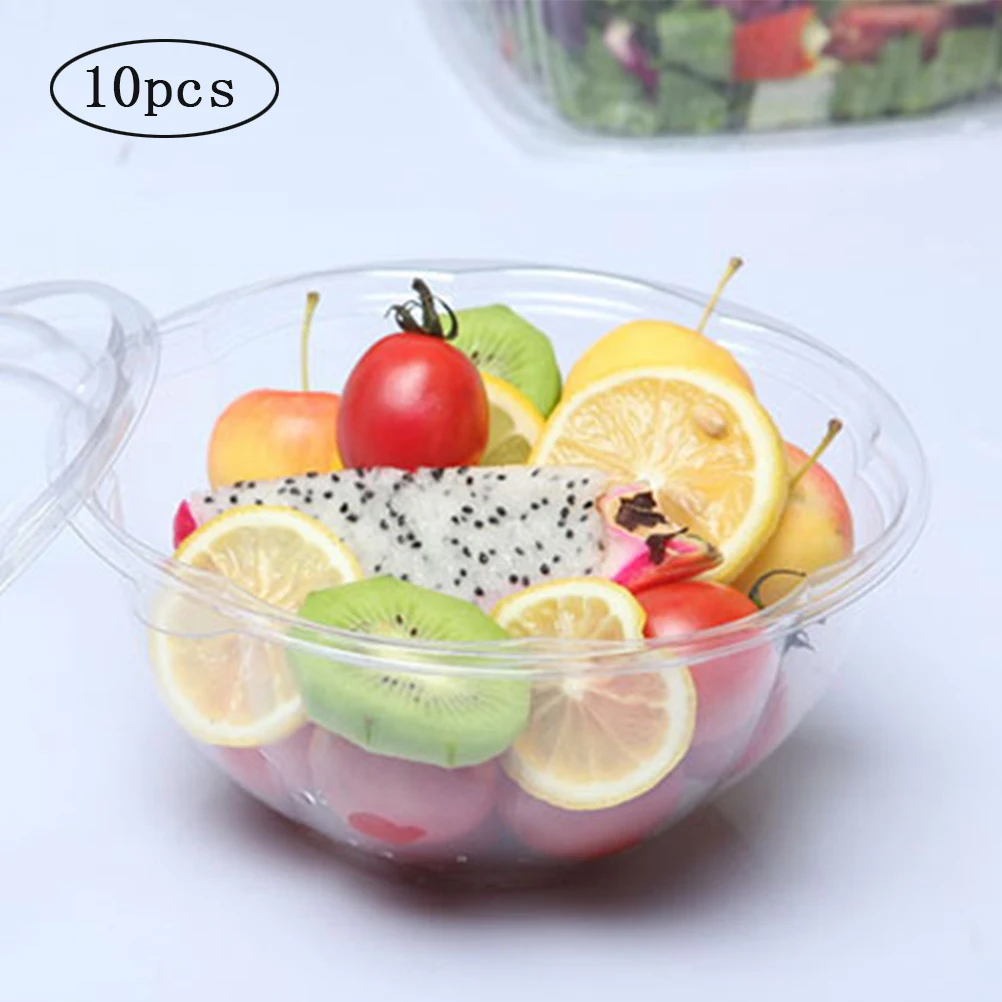 

10pcs 550ml Plastic Salad Bowl With Lid Disposable Salad Bowl Container Carry Out Box Plastic Fruit Packing Container Take Out