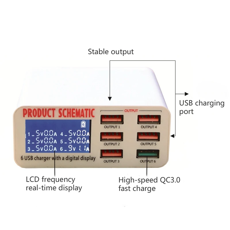 QC3.0 USB Charger 6-Port Charger Smart Multi-Port Charger Mobile Phone Charger LCD Display,EU Plug #5 QC3.0 USB Charger 6-Port Charger Smart Multi-Port Charger Mobile Phone Charger LCD Display,EU Plug #5