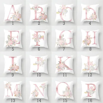 

26 Letters Pillow Cushion Cover Home Decoration Rose Pink Pattern Pillow Cover Bedroom Furniture Sofa Cushion Cover 45X45CM