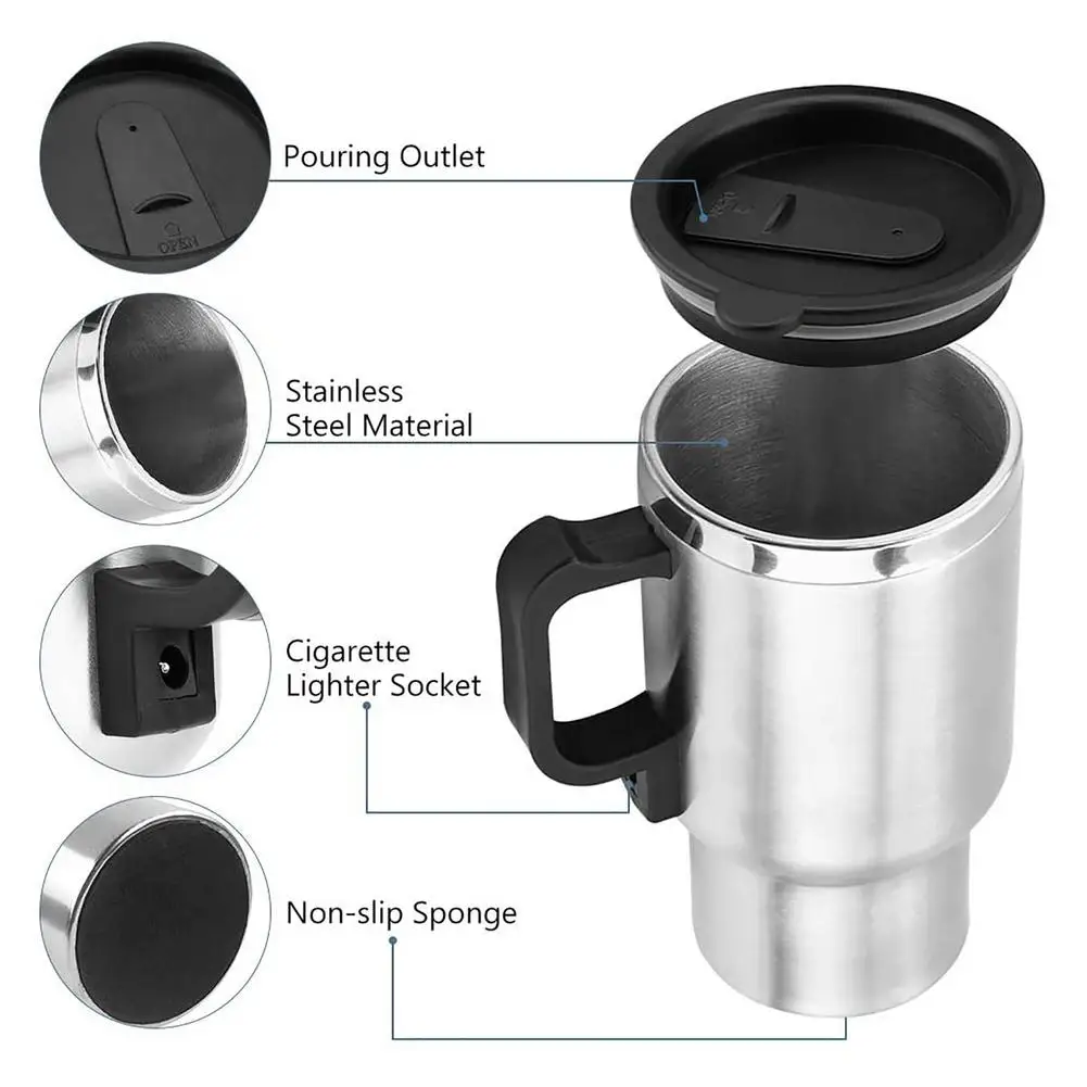 Water Heater Coffee Mug Car Electric Travel Kettle Heating Cup 500ml 12v