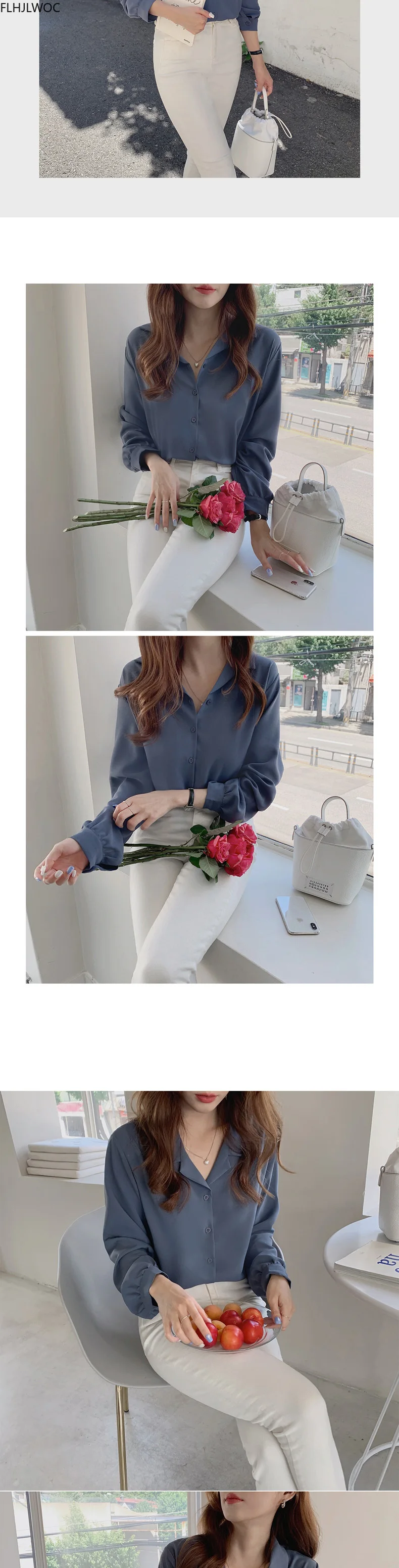 cute blouses White Shirts Long Sleeve Single Breasted Button Elegant Office Lady V Neck Work Blouse Women Chic  Korea Top 7301 sexy blouses for women