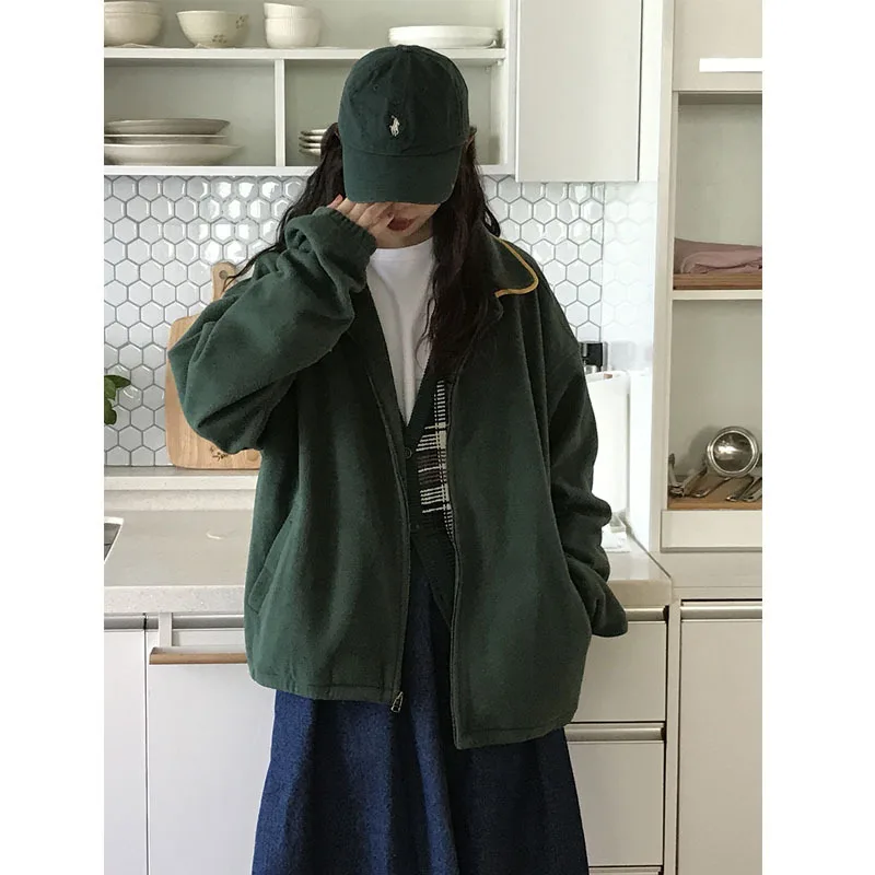 

Retro Green Students Coat Women's Korean-style Loose-Fit 2019 New Style Autumn Versatile Oversize Retro Hong Kong Flavor Tops
