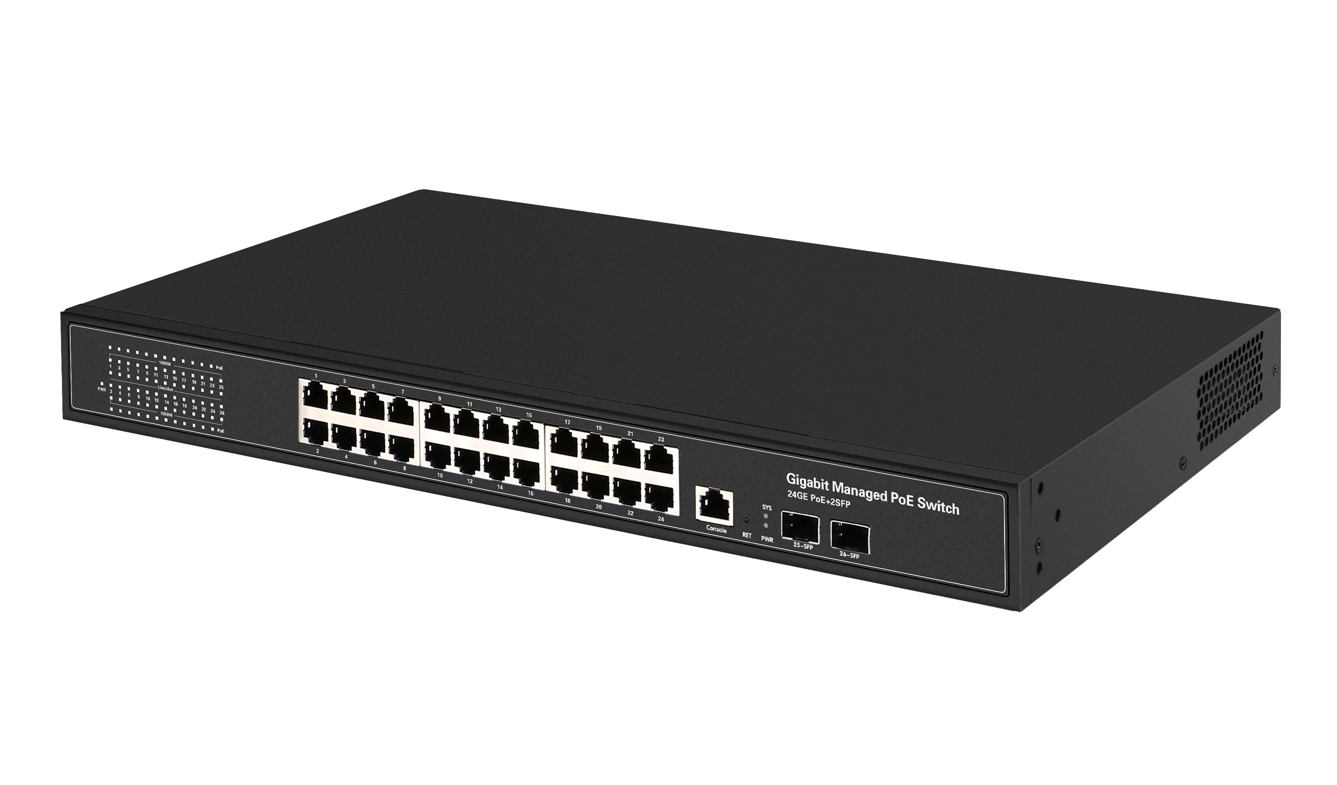 24 Port Fast Ethernet POE Switch with 24 RJ-45 10/100M Ports + 2 1000M –  UltraPoE