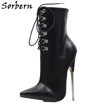 

Sorbern Sexy Ankle Boots For Women Plus Size 18cm Metal High Heels Lace Up Large Size 36-46 Booties Women Pointed Toe Shoes
