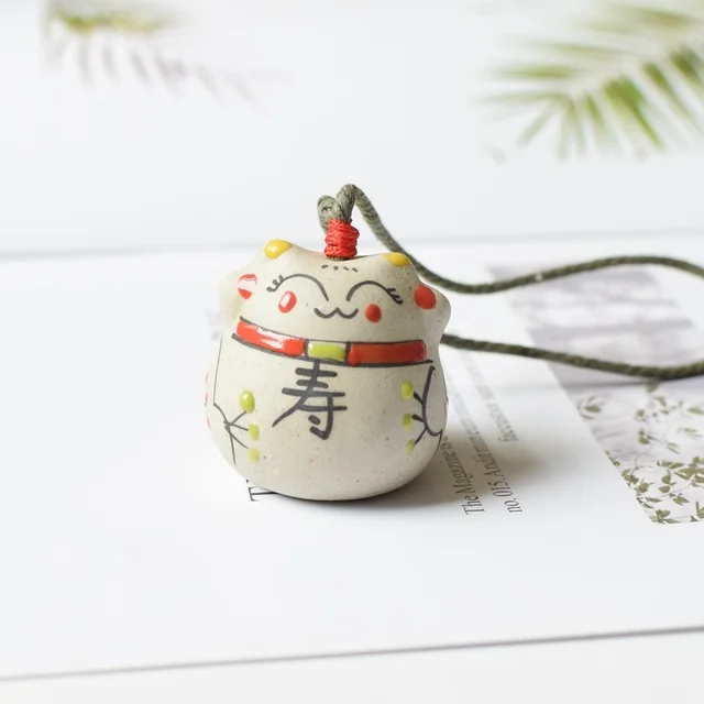 Japanese Style Ceramic Lucky Fortune Cat Bell Wind Chimes Pendant Ornament  Windbell Art Crafts Decor Ornaments Gifts 5