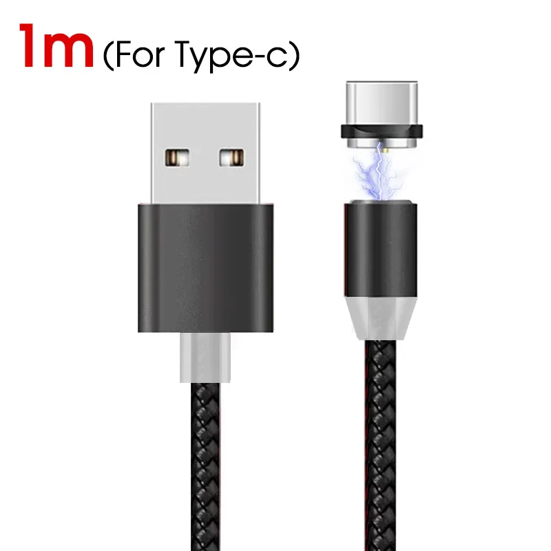 Магнитный кабель Micro type-C для быстрой зарядки iPhone, 1 м, 2 м, магнитный кабель usb type-C для мобильного телефона huawei, Xiaomi - Цвет: Black