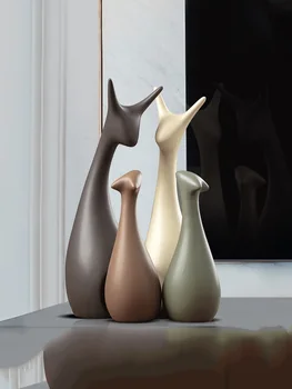 Nordic Gray Cute Deer Rabbit Elephant Ceramic Adornments Cabinet Store Bar Figurines Decoration Home Livingroom Sculpture Crafts 2