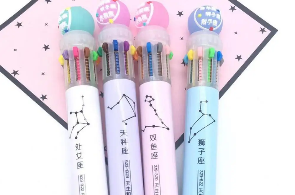 10 color multicolor 12 constellation ballpoint pen color roller pen cartoon school stationery office account write pen 36pc/lot