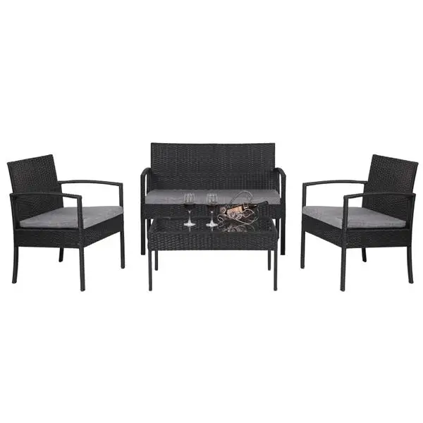 

4pcs Outdoor Patio Rattan Wicker Furniture Set with Table Sofa Cushioned Home Garden Table and Chairs Set
