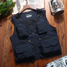 Summer Men Fishing Vest Outdoor Multi-pockets Waistcoat Men's Customizable Logo Workwear Reporter Men And Women Waistcoat Vest